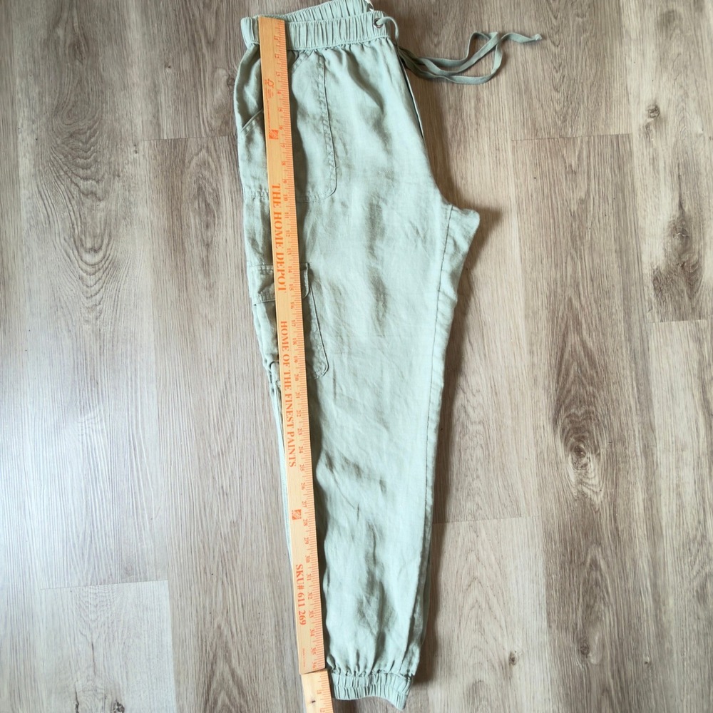 Nicole Miller 100% Linen Cargo Pants Sage Green Breathable Joggers Womens Large - Picture 9 of 9